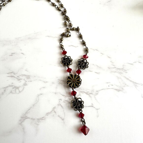 Liz Paiacios Red Rhinestone Lariat Necklace, Vintage Crystal Jewelry - Picture 5 of 8